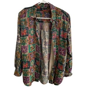 Vintage Silk Club Women’s Shirt Blouse Top Multicolored 100% Silk Size Small